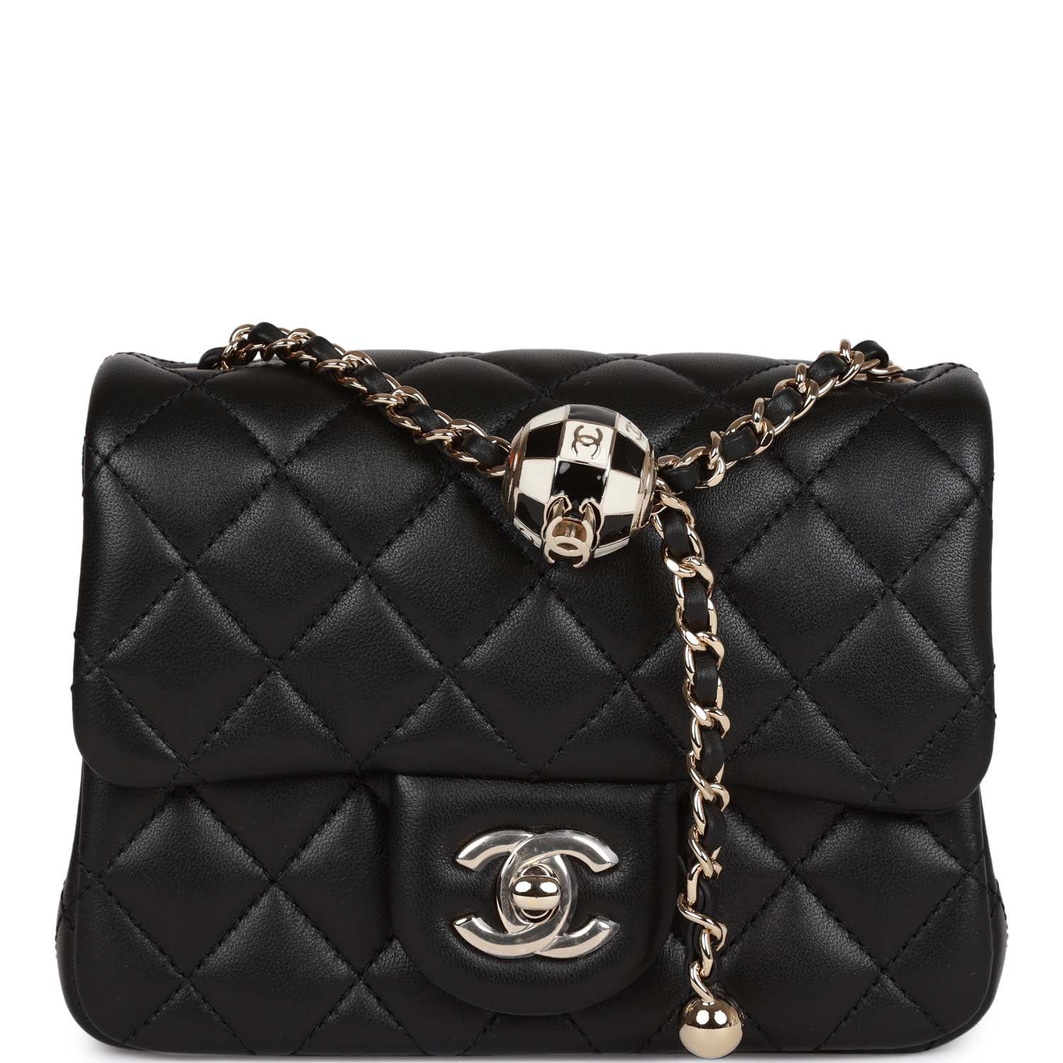 Best Replica Pearl Crush Mini Square Flap Bag Black Lambskin Light Gold Hardware - Colareps