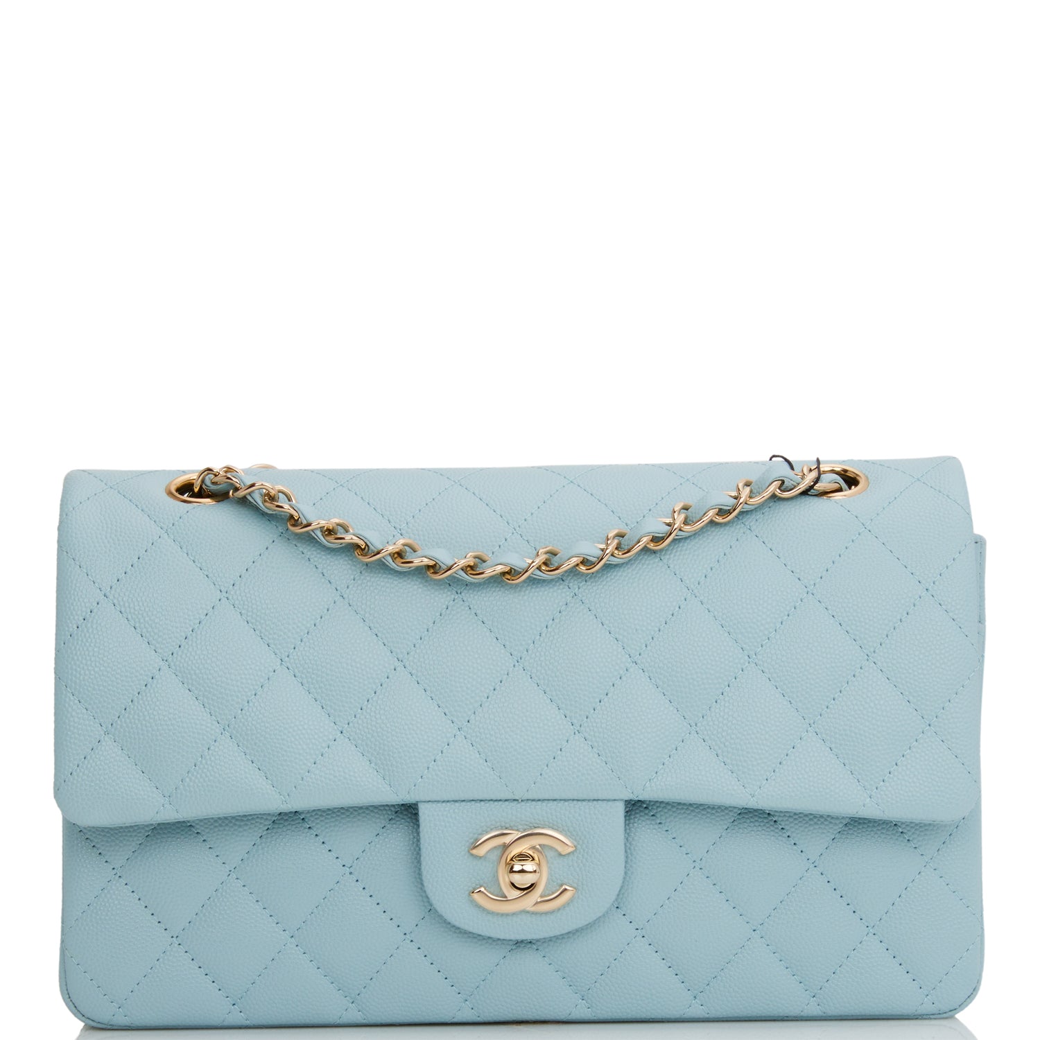 Best Replica Medium Classic Double Flap Bag Blue Quilted Caviar Light Gold Hardware - Colareps