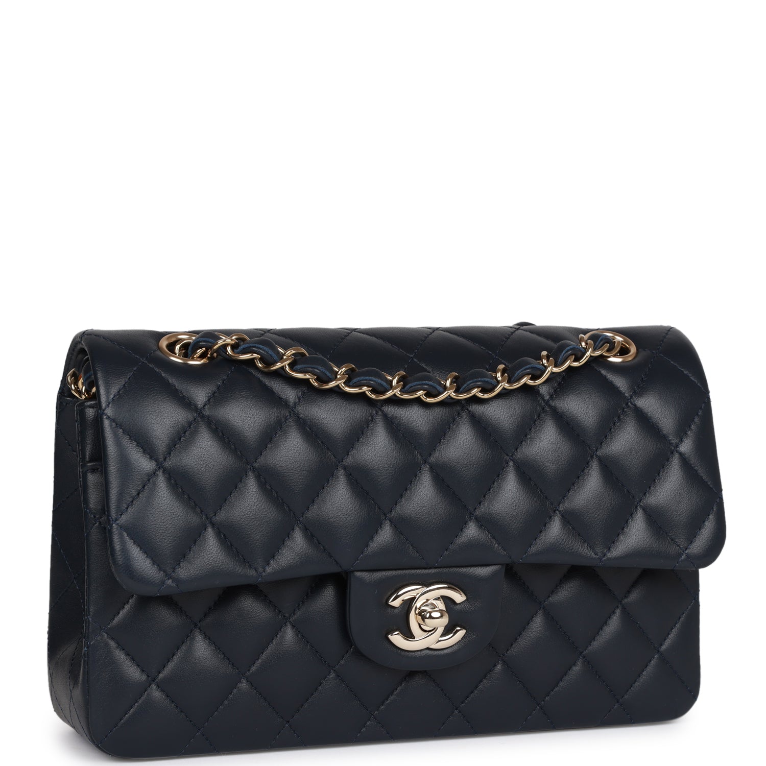 Best Replica Small Classic Double Flap Navy Lambskin Light Gold Hardware - Colareps