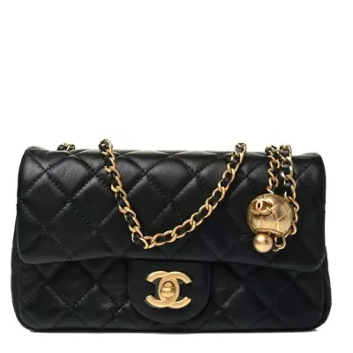 Best Replica Lambskin Quilted CC Pearl Crush Mini Rectangular Flap Black - Colareps