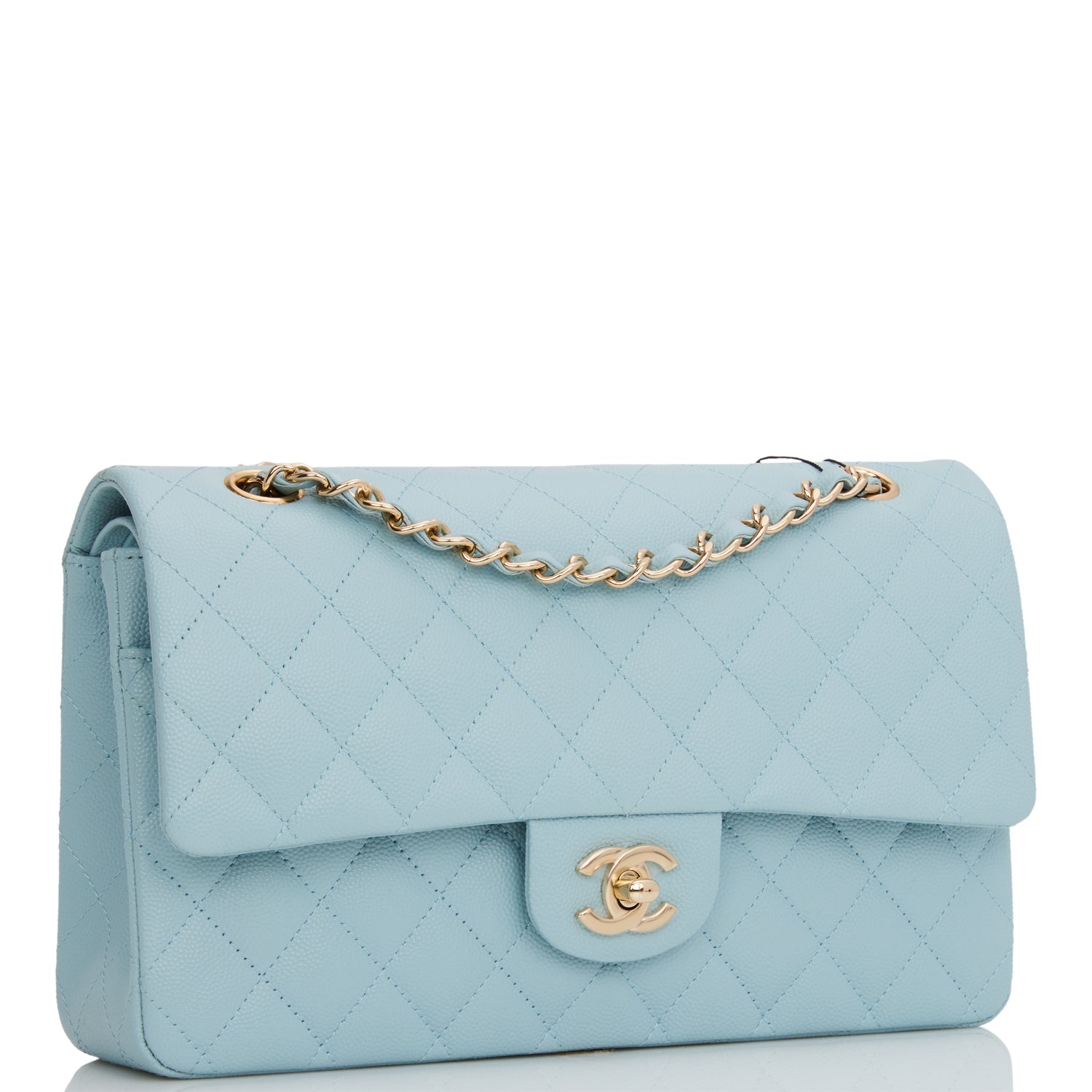 Best Replica Medium Classic Double Flap Bag Blue Quilted Caviar Light Gold Hardware - Colareps