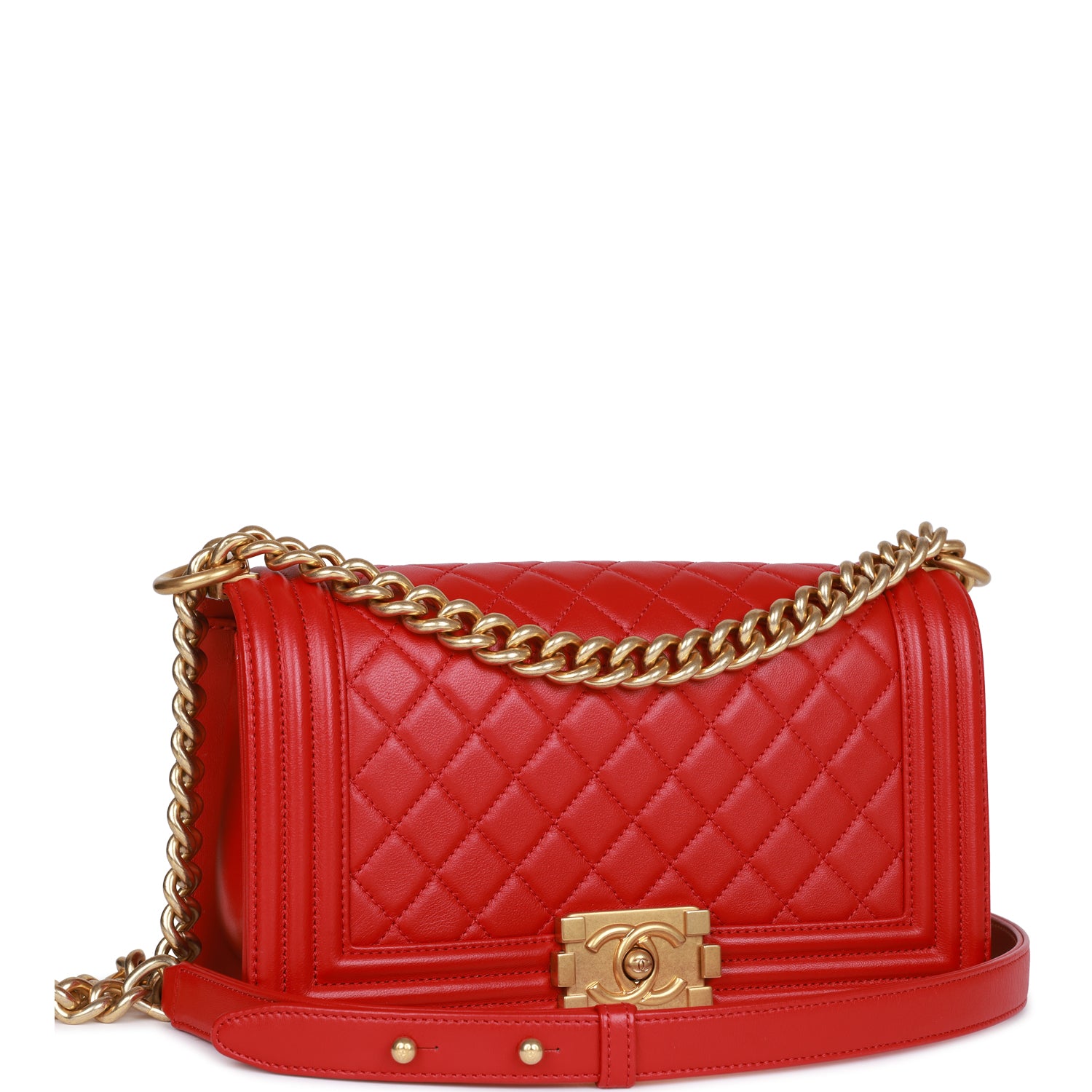 Best Replica Medium Boy Bag Red Lambskin Antique Gold Hardware - Colareps