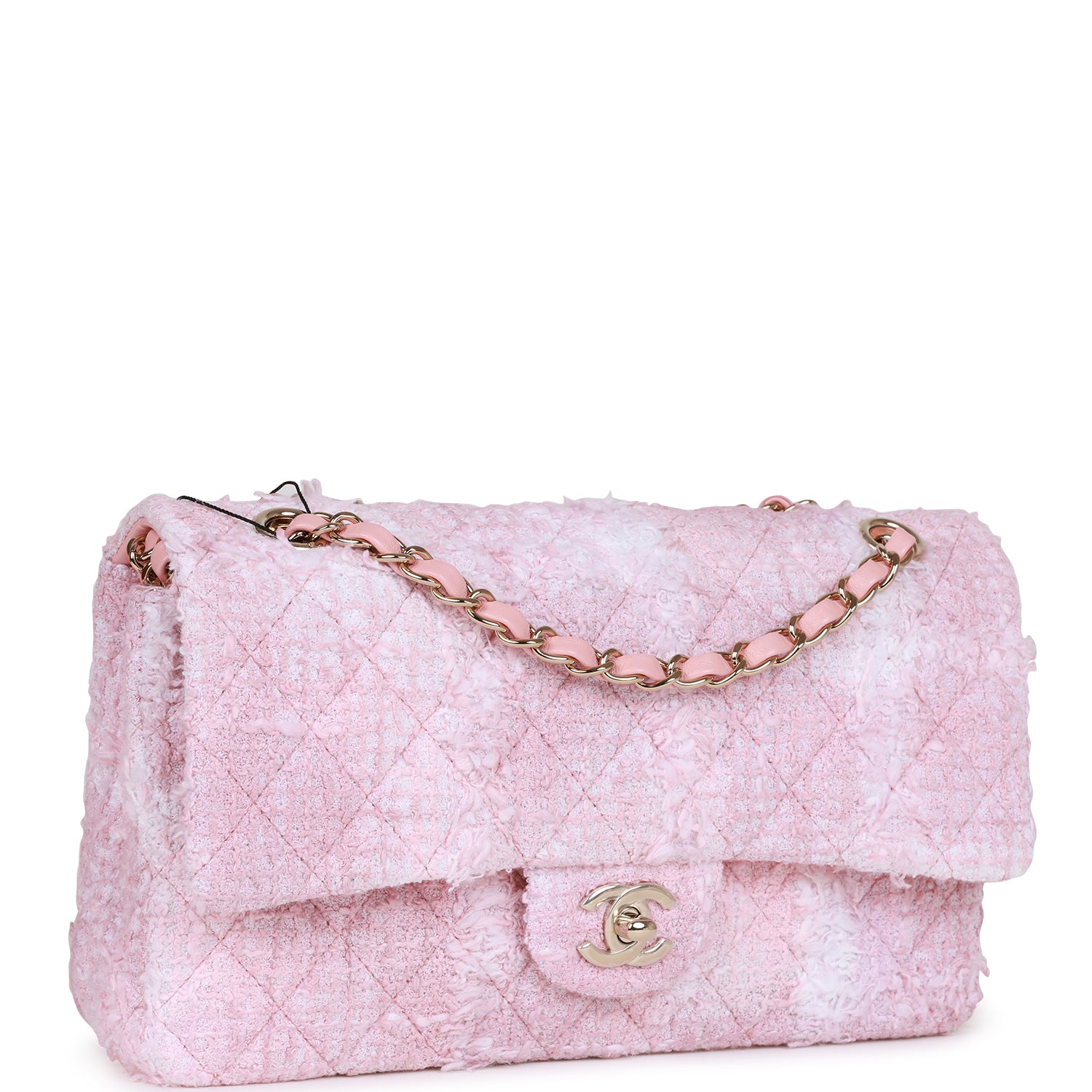 Best Replica Medium Classic Double Flap Bag Rose Sakura Tweed Light Gold Hardware - Colareps