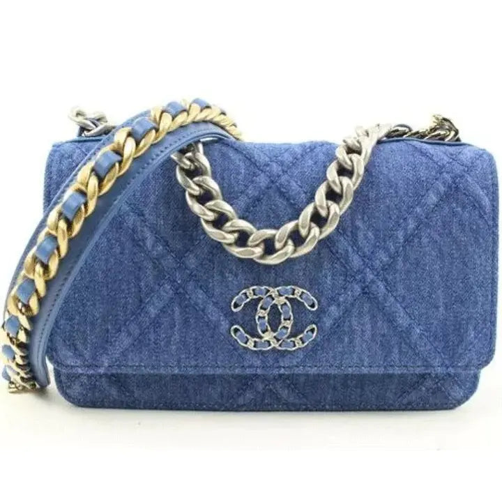 Best Replica Wallet on Chain 22p Silver Gold Quilted 19 Flap Woc S126c49 Blue Denim Cross Body Bag - Colareps