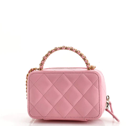 Best Replica Chanel CC Chain Handle Zip Around Vanity Case with Chain Quilted Lambskin Mini - Colareps