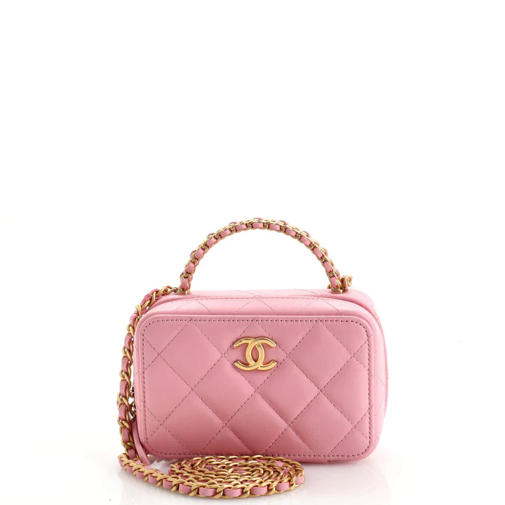 Best Replica Chanel CC Chain Handle Zip Around Vanity Case with Chain Quilted Lambskin Mini - Colareps