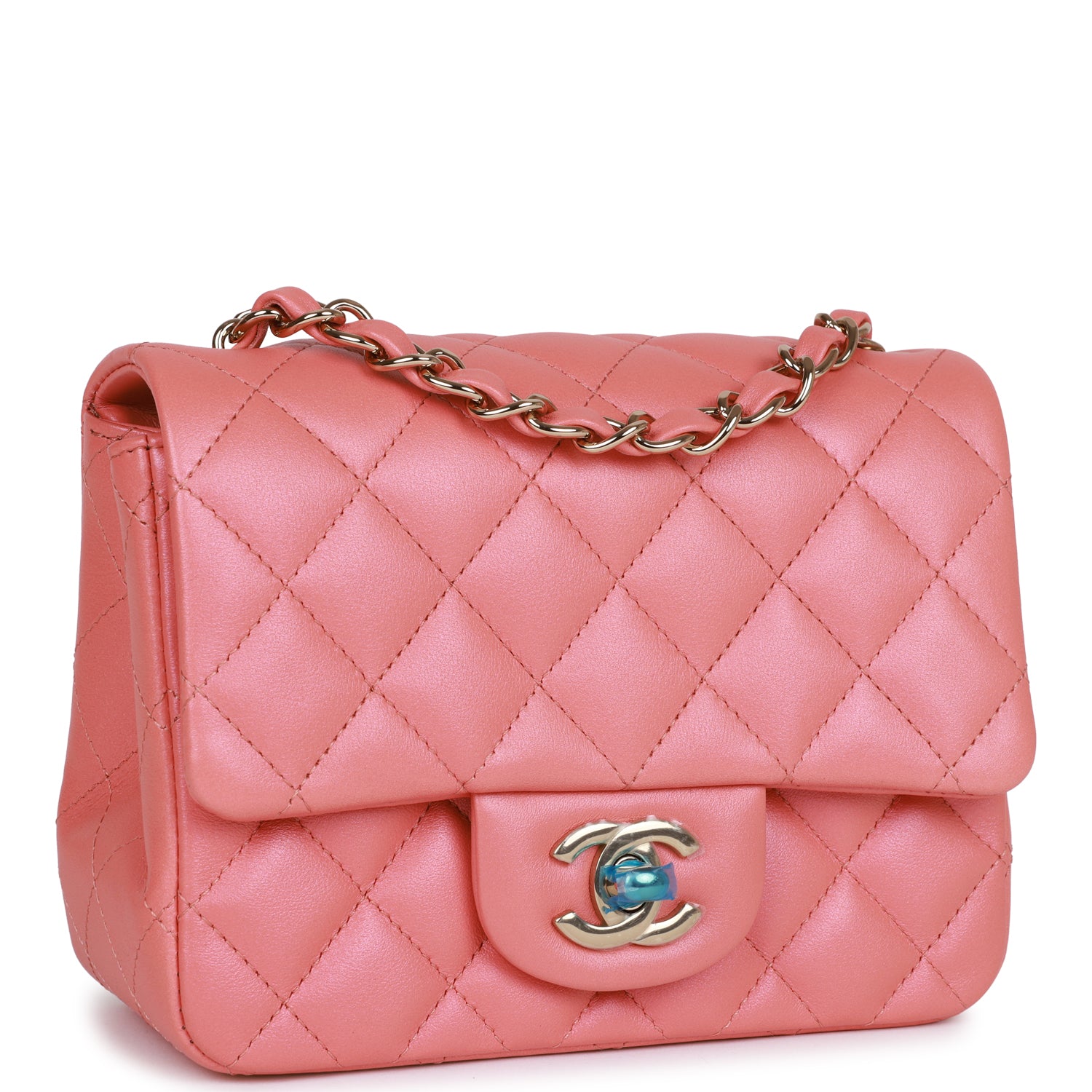 Best Replica Mini Square Flap Bag Pink Lambskin Light Gold Hardware - Colareps