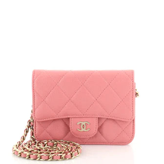 Best Replica Chanel Classic Flap Card Holder on Chain Quilted Caviar Mini - Colareps