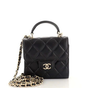 Best Replica Chanel Square Classic Flap Top Handle Clutch with Chain Quilted Lambskin - Colareps