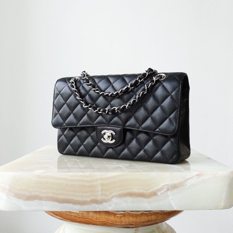 Best Replica Chanel Black Caviar Medium Classic Duble Flap Bag Silver Chain - Colareps
