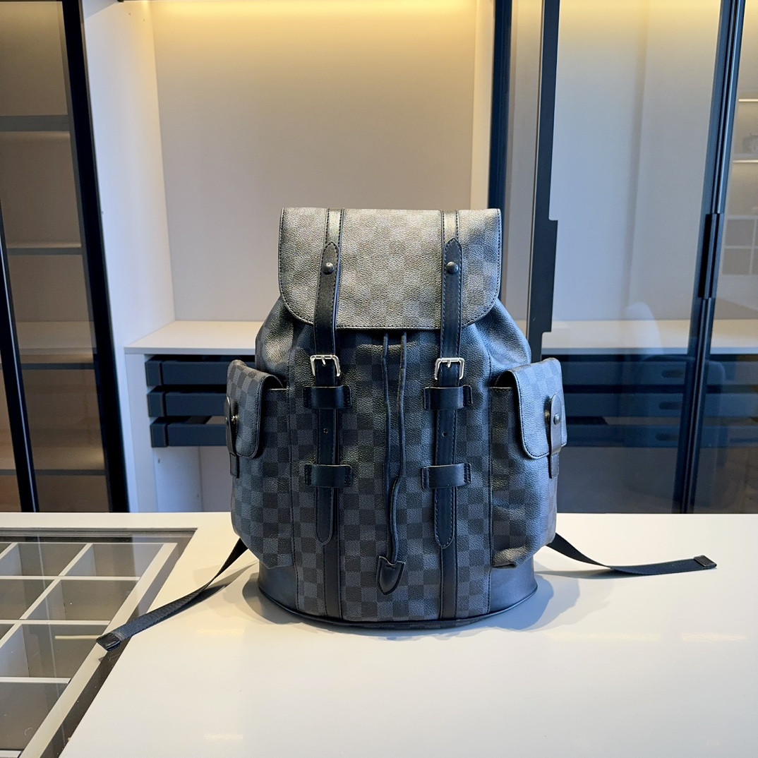 Best Replica Louis Vuitton REP Check Pattern Runner Backpack Brown Shoulder Straps - Colareps