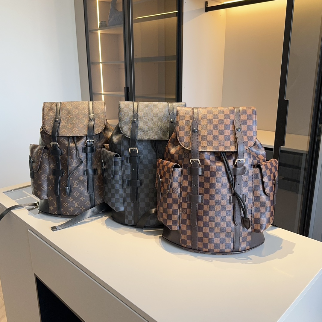 Best Replica Louis Vuitton REP Check Pattern Runner Backpack Brown Shoulder Straps - Colareps