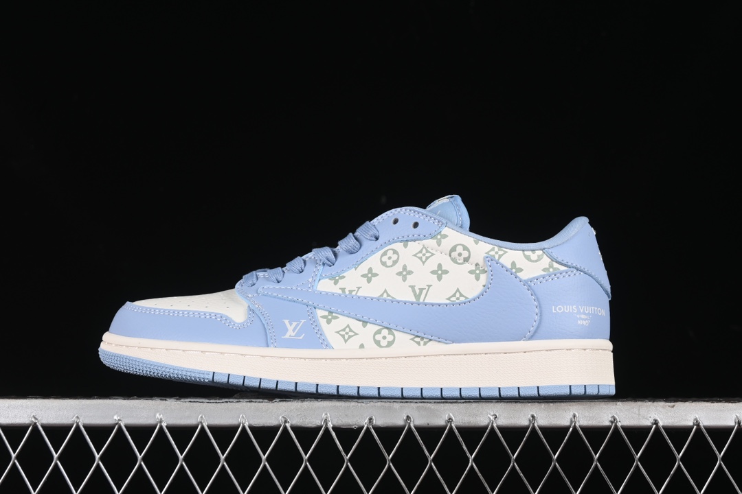Best Replica Travis Scott x Fragment Design x Air Jordan 1 Low OG SP printed university blue low-top cultural casual sneakers - Colareps