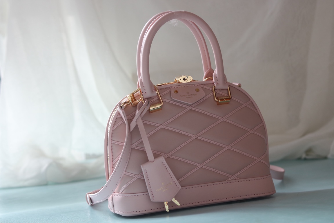 Best Replica Louis Vuitton pink diamond full leather shell bag series Alma BB shell handbag - Colareps