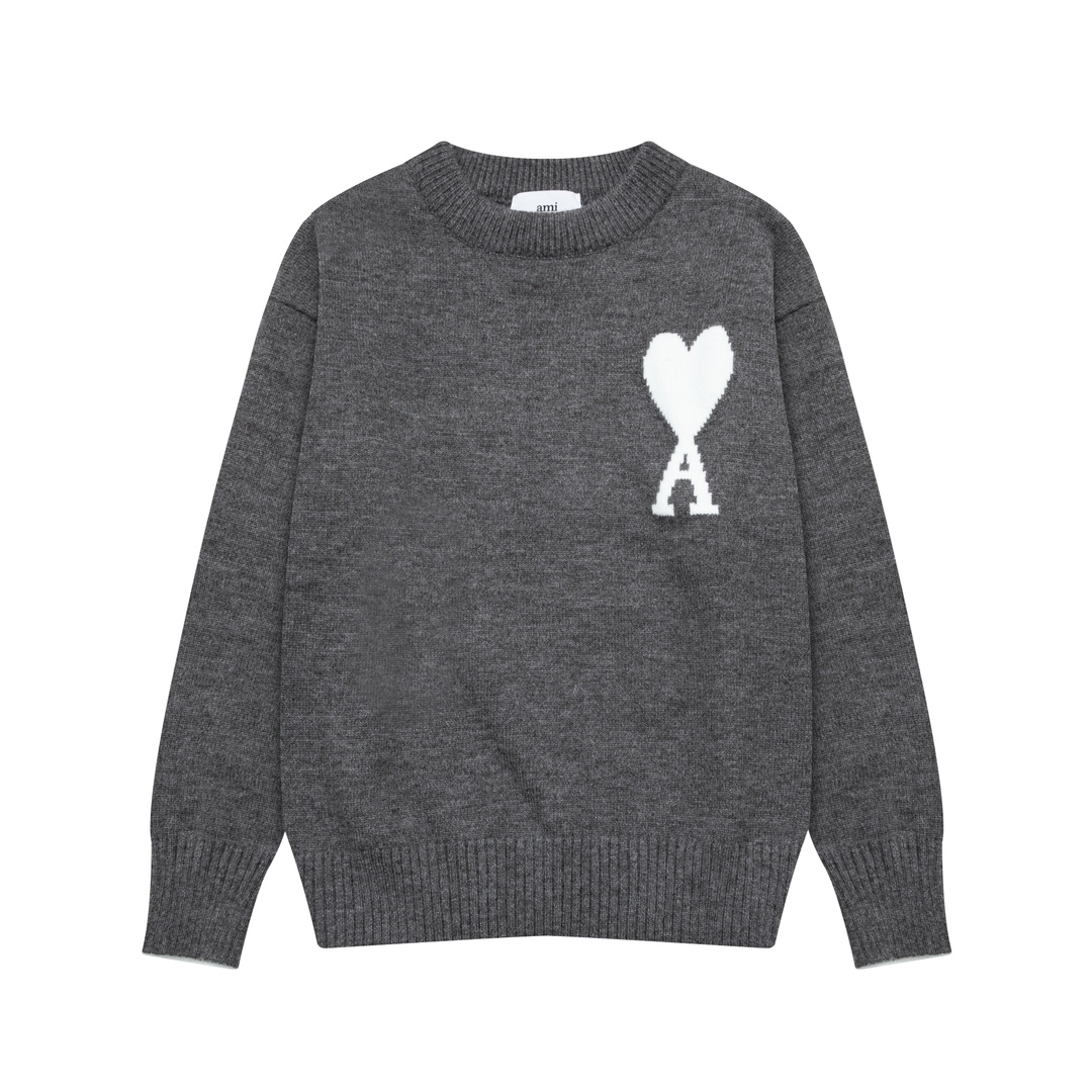 Best Replica AMI Paris 2024 Autumn and Winter New Collection: Big Heart Alpaca Blend Soft Waxy Knitted Round Neck Cloud Sweater (Oversize Unisex Style) - Colareps