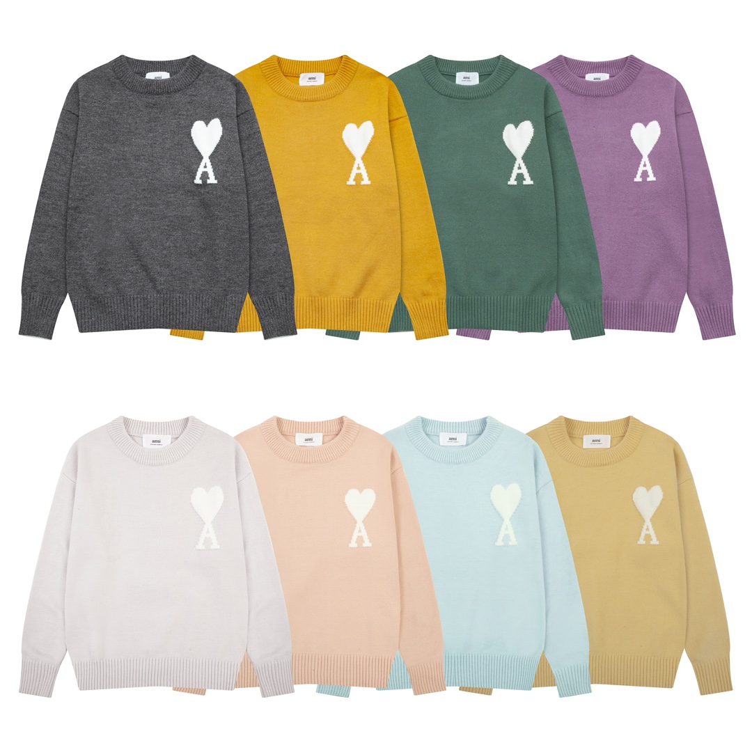 Best Replica AMI Paris 2024 Autumn and Winter New Collection: Big Heart Alpaca Blend Soft Waxy Knitted Round Neck Cloud Sweater (Oversize Unisex Style) - Colareps