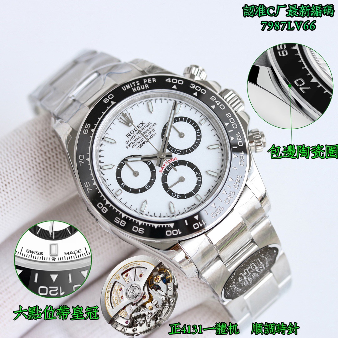 Best Replica Rolex Stainless Steel Ceramic Chronograph Watch – White Dial / Black Bezel - Colareps