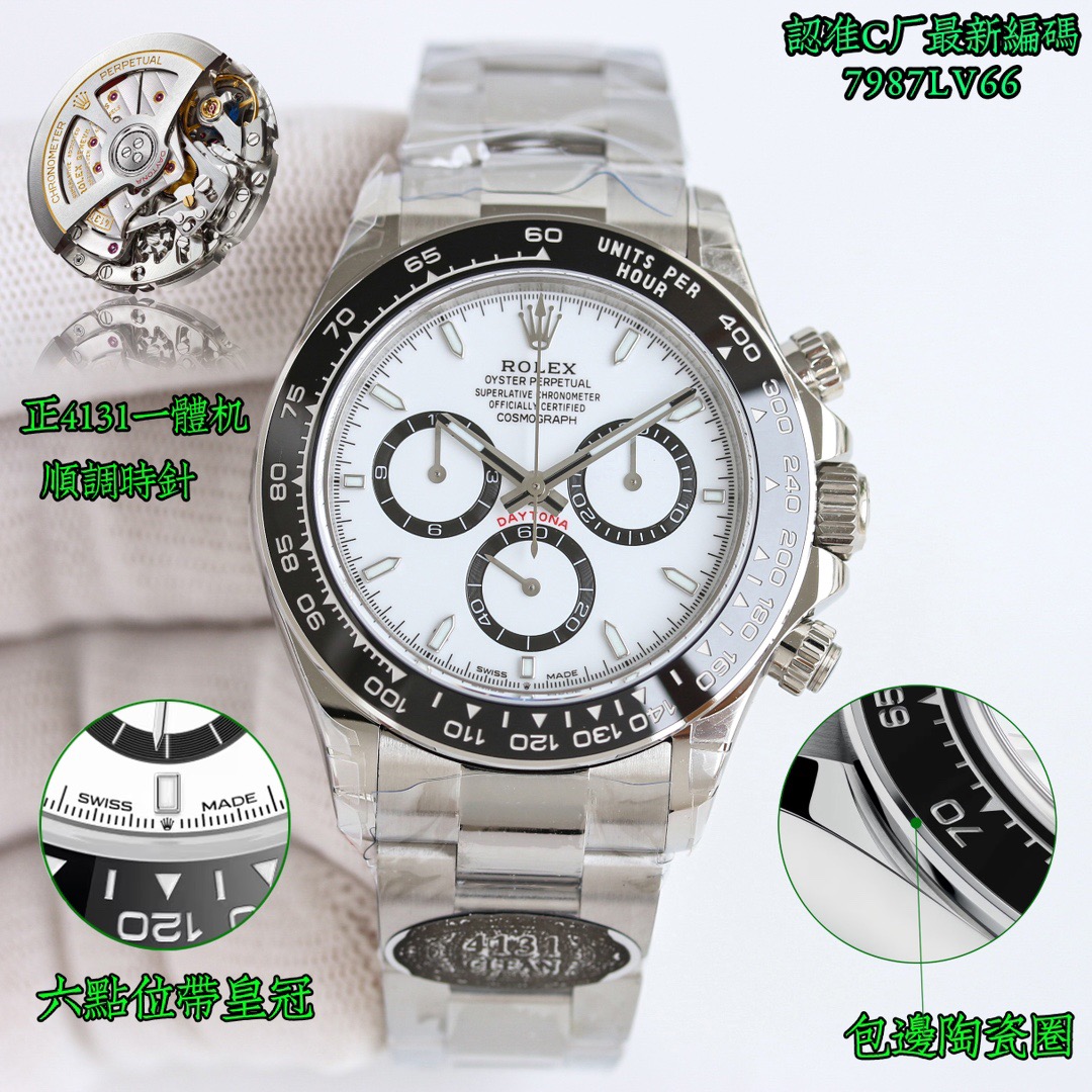 Best Replica Rolex Stainless Steel Ceramic Chronograph Watch – White Dial / Black Bezel - Colareps