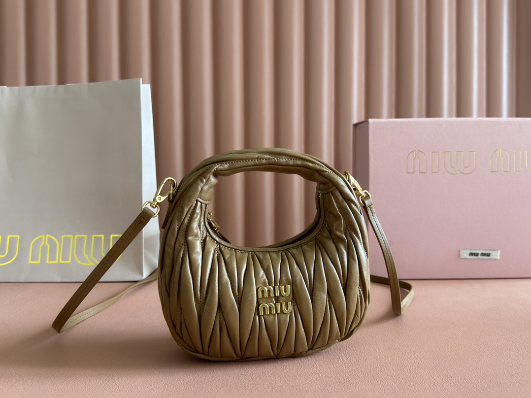 Best Replica Miu Miu [Premium Hardware & Genuine Leather] Wander Matelasse Brownish-Red Lambskin Hobo Mini Bag - Colareps