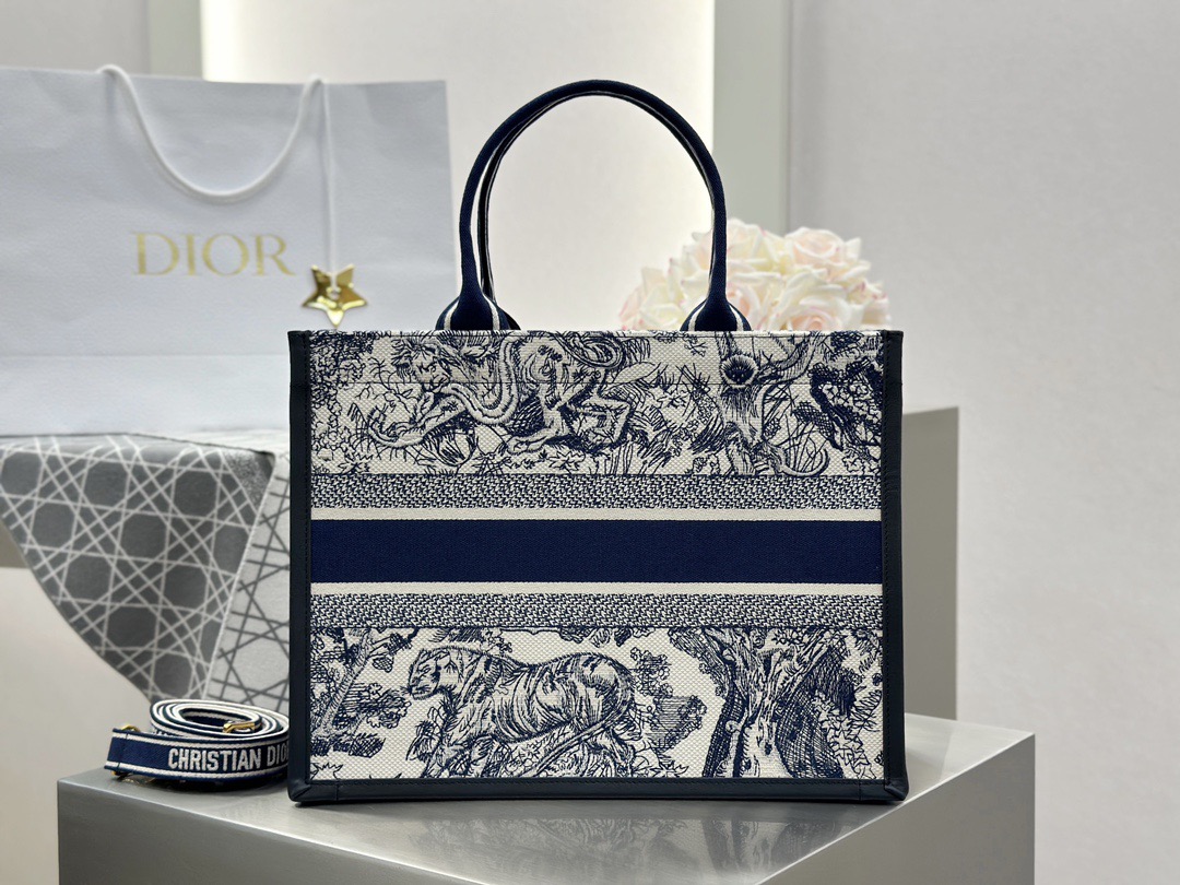 Best Replica New DIOR Blue and White Tiger Leather Tote Bag - Colareps