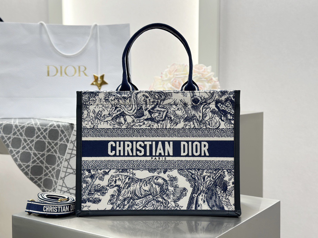 Best Replica New DIOR Blue and White Tiger Leather Tote Bag - Colareps