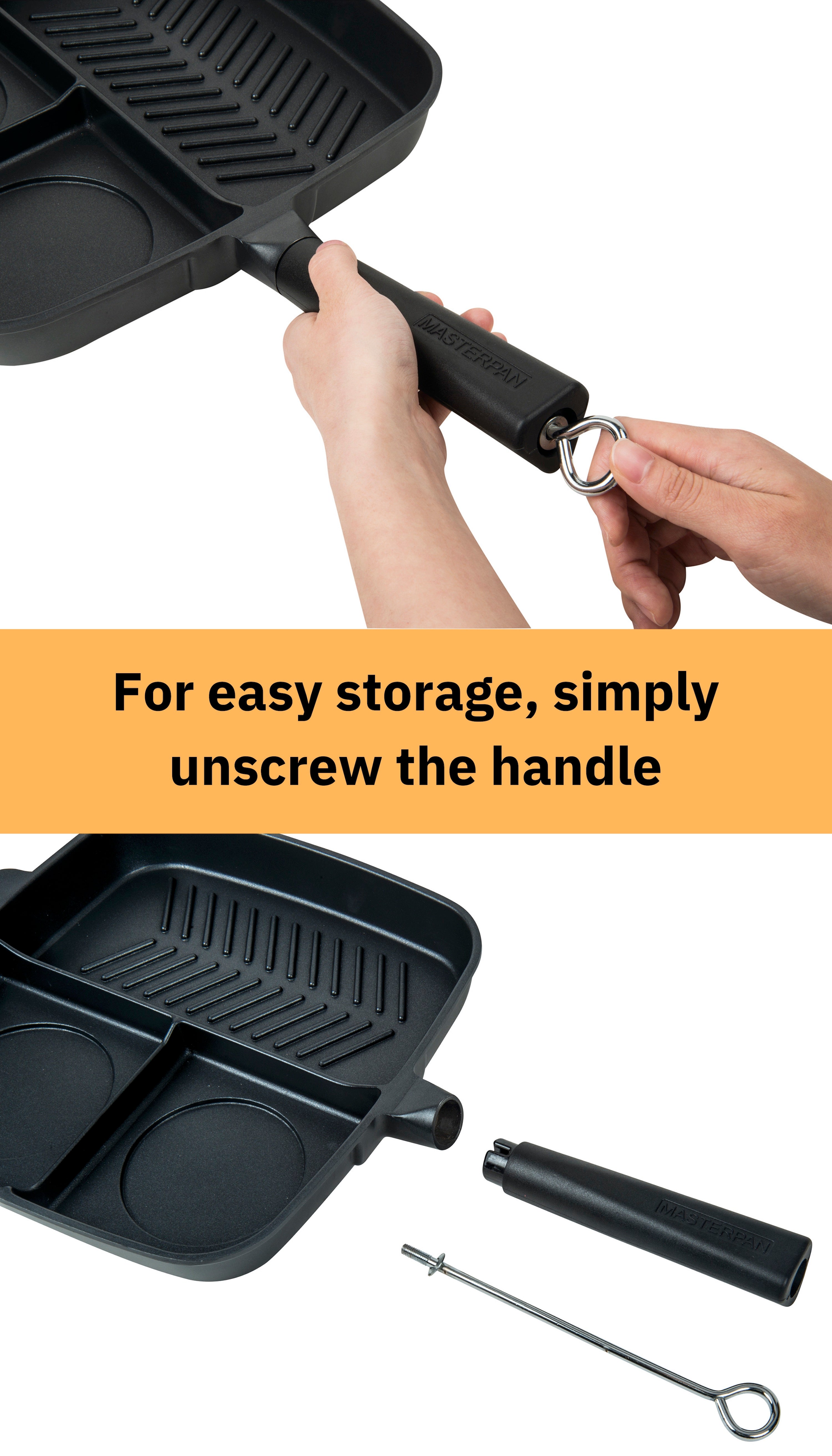 GRILL PAN WITH DETACHABLE HANDLE, 28CMfive items