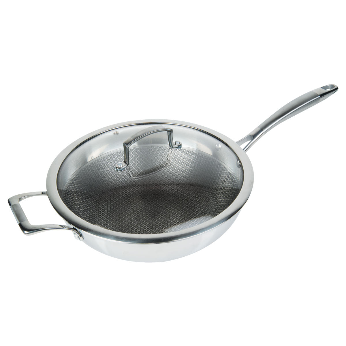 PIXEL NON STICK CHEF'S WOK & GLASS LID, 30CMfive items