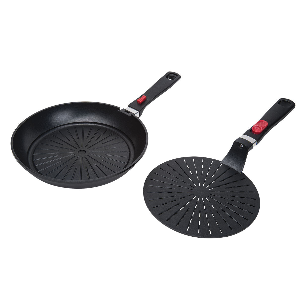 FAT-FREE FRYING PAN WITH DETACHABLE CLICK DRIP-DROP PLATE, 28CMfive items