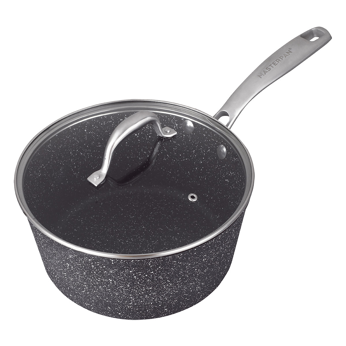 GRANITE 1.9L SAUCE PAN WITH GLASS LID, 18CMfive items