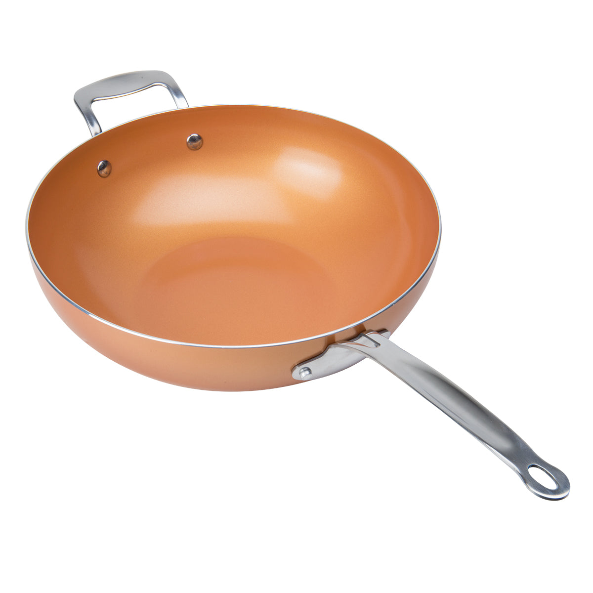COPPER CERAMIC CHEF'S WOK & GLASS LID, 30CMfive items