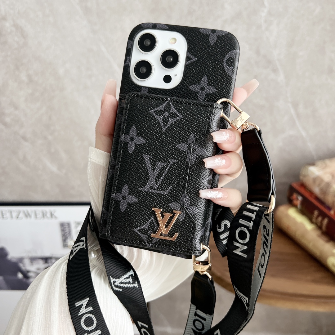 LG Classic Pattern Detachable Crossbody Strap Practical Cardholder Half Edge Case for iPhone - Vania Cases