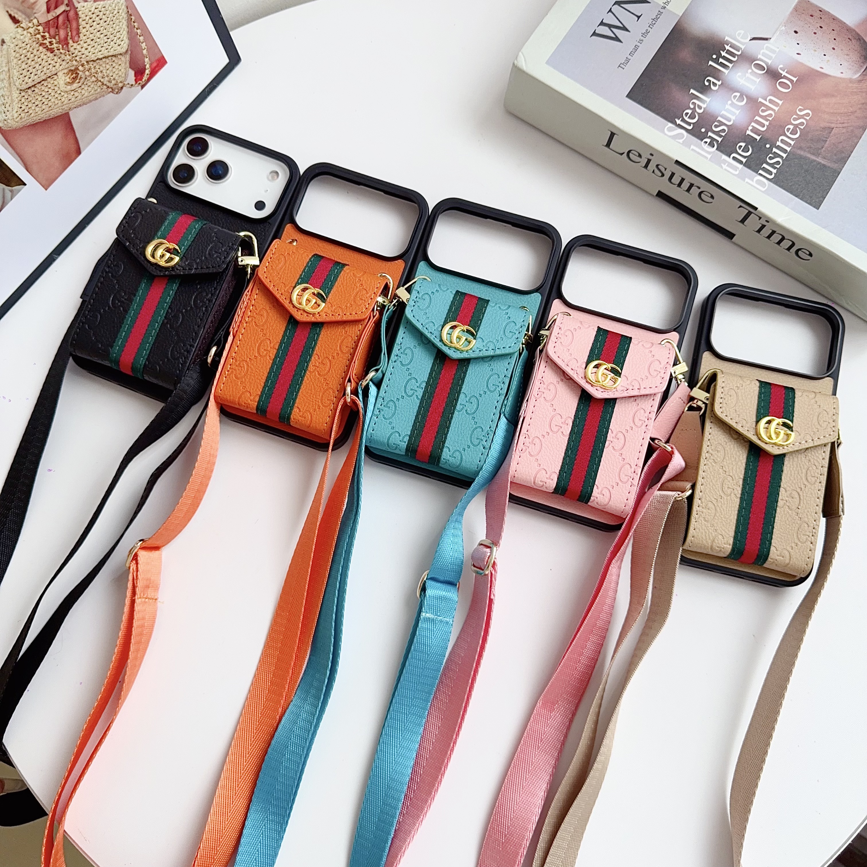GG Vibrant Colors Detachable Crossbody Strap Practical Cardholder Case for iPhone - Vania Cases