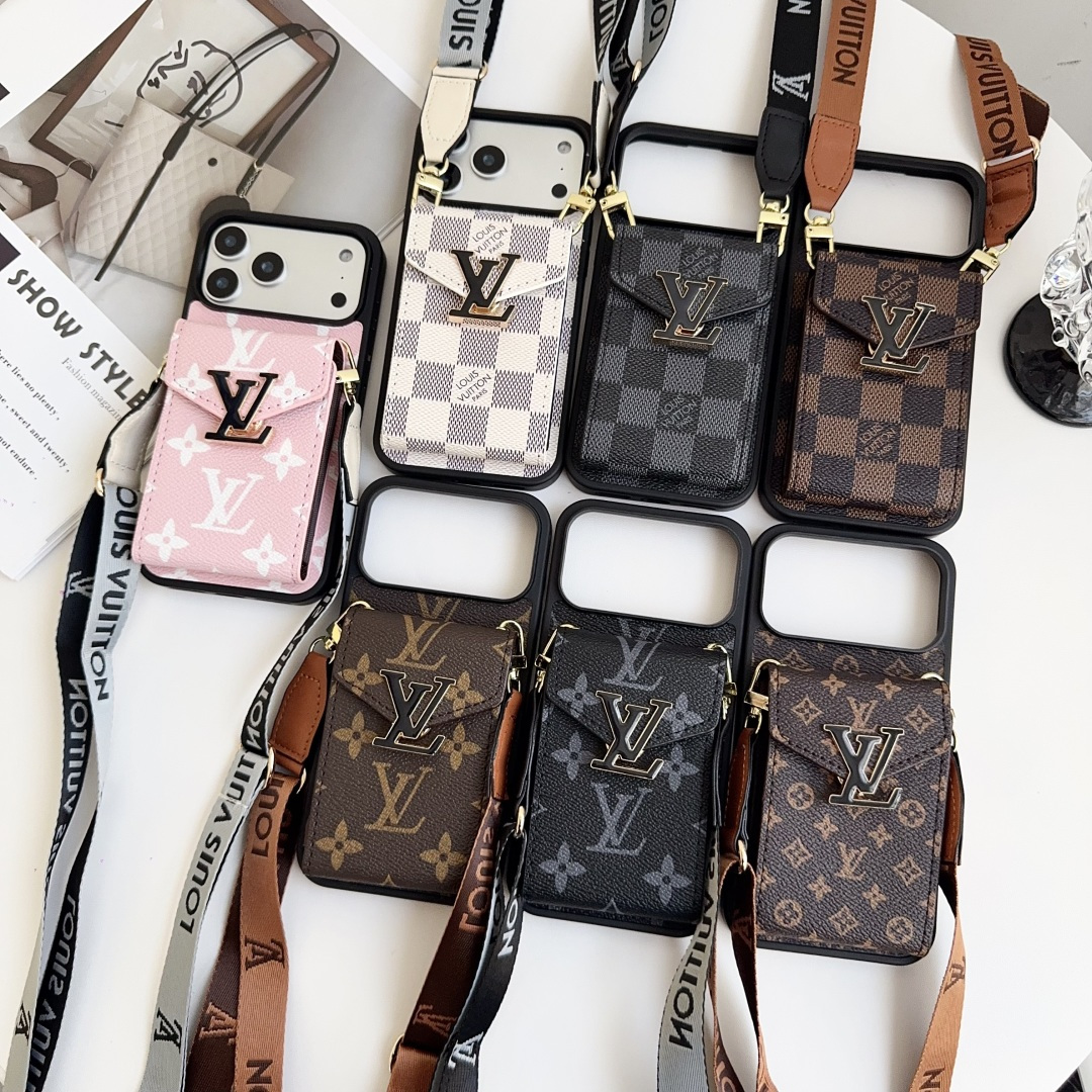 LL Textured Leather Vintage Clasp Classic Pattern Detachable Crossbody Strap Practical Cardholder Case for iPhone - Vania Cases