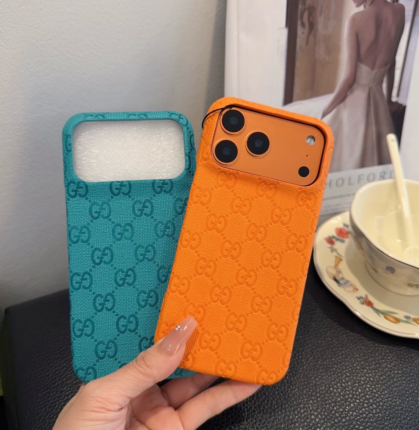 GG Textured Leather Vibrant Colors Case for iPhone - Vania Cases