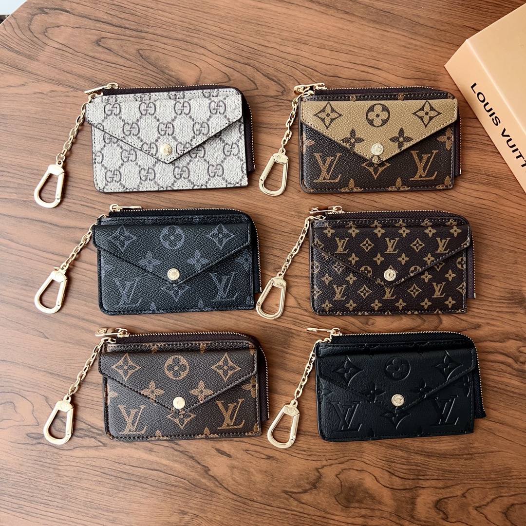 LL Textured Leather Classic Pattern Metal Hanging Ring Card Holder - Vania Cases