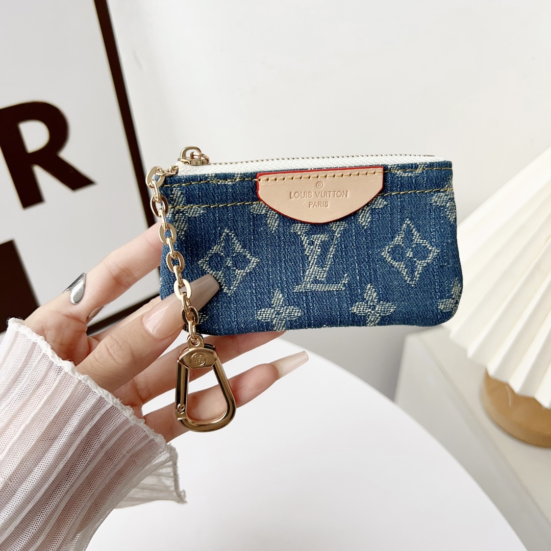 LL Denim Fabric Vibrant Colors Metal Hanging Ring Card Holder - Vania Cases