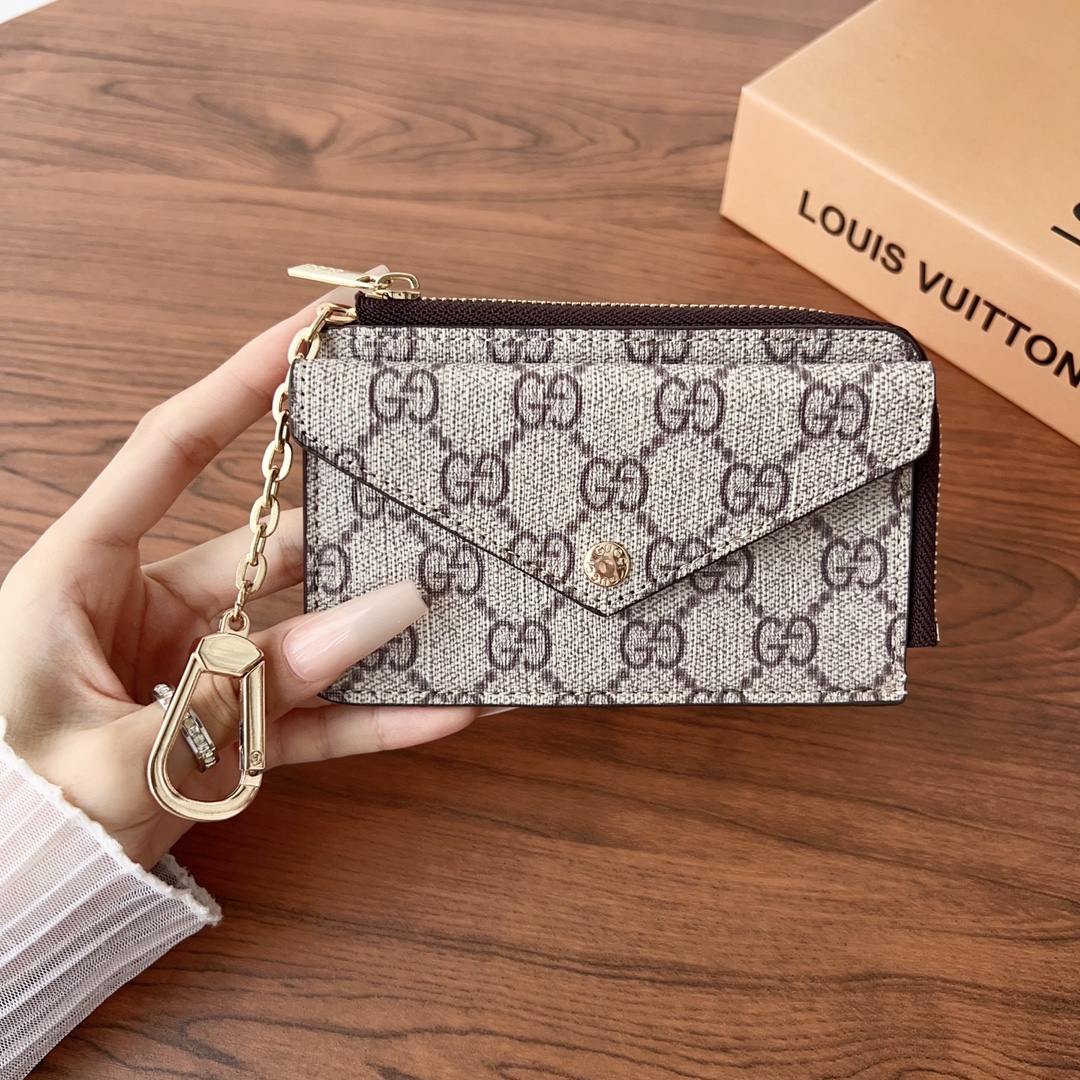 LL Textured Leather Classic Pattern Metal Hanging Ring Card Holder - Vania Cases