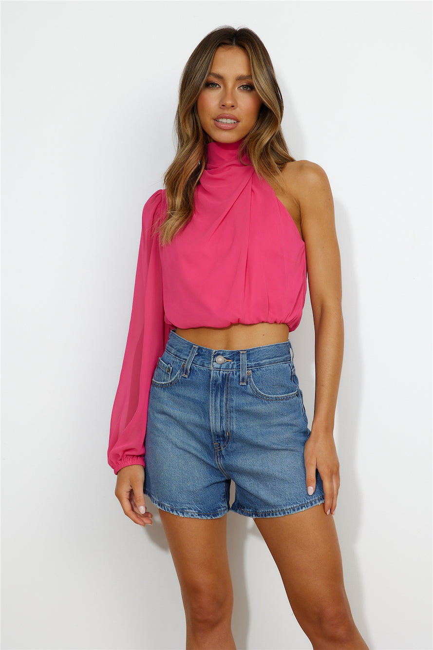 Deborah Satin Crop Top Hot Pink