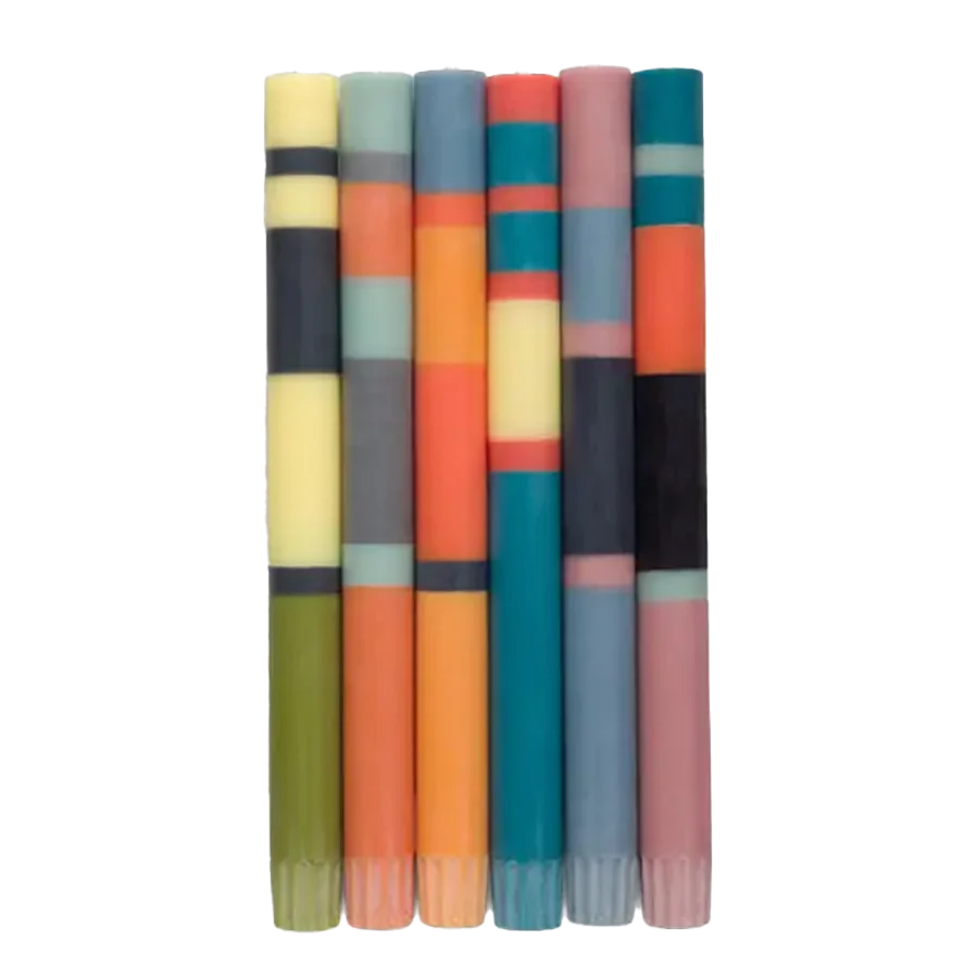 British Colour Standard | Mixed Wide Striped Set, Dinner Candles - Set of 6