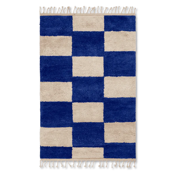 ferm LIVING | Mara Knotted Rug Large - Bright Blue & Off White