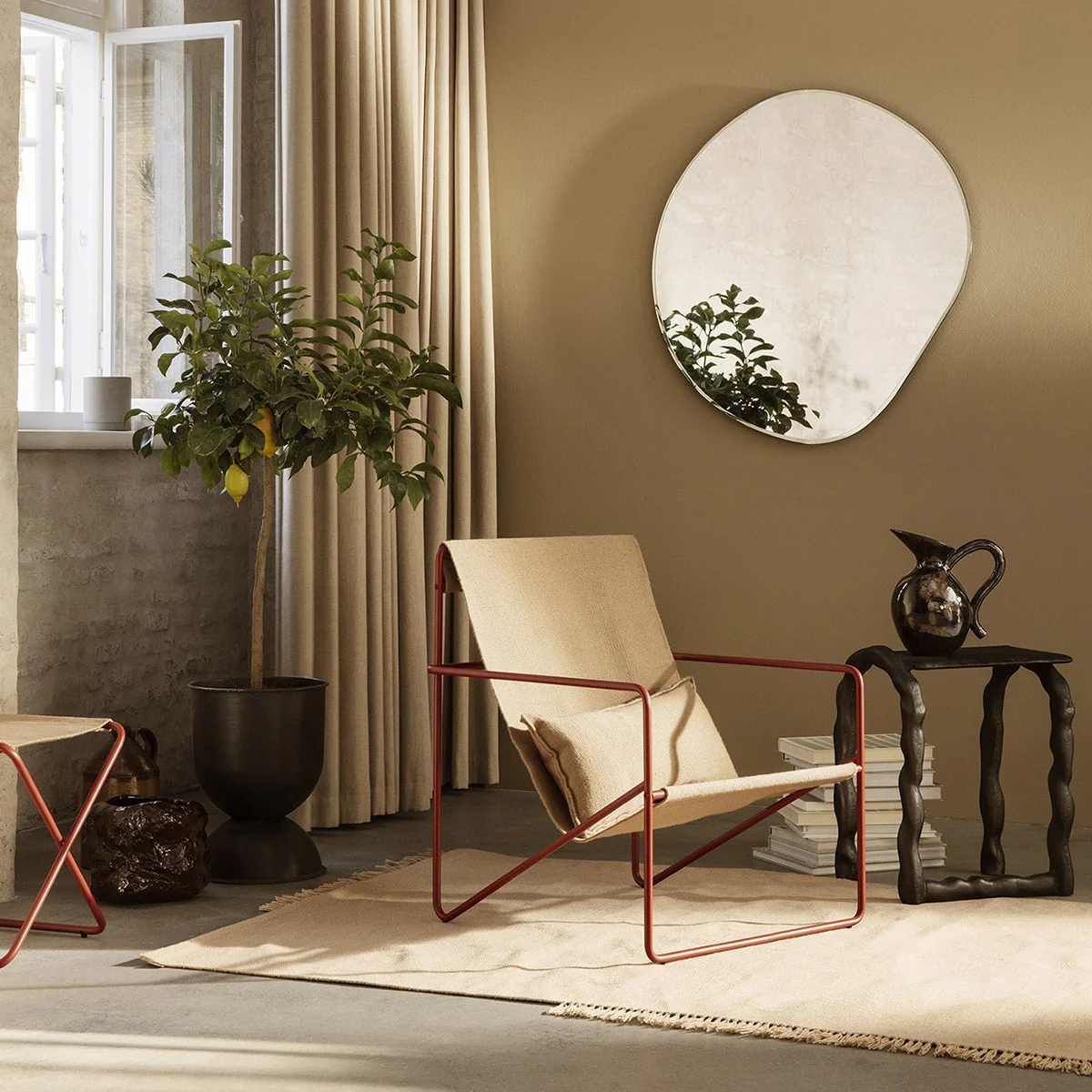 ferm LIVING | Desert Lounge Chair - Poppy Red Frame with Sand Seat