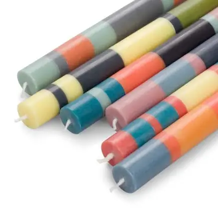 British Colour Standard | Mixed Wide Striped Set, Dinner Candles - Set of 6