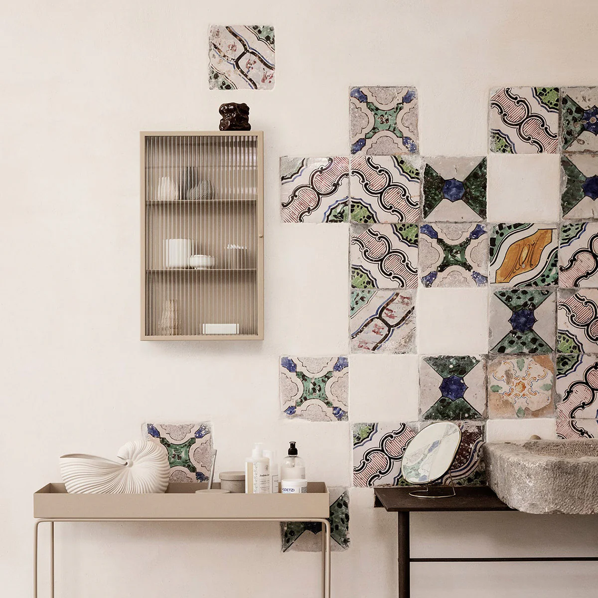 ferm LIVING | Haze Wall Cabinet - Reeded Glass - Cashmere