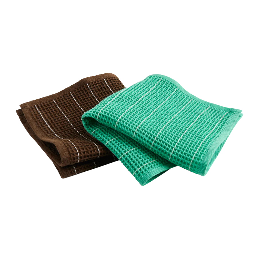 HAY | Canteen Dish Cloth Set of 2 - Chocolate/Emerald Pinstripe