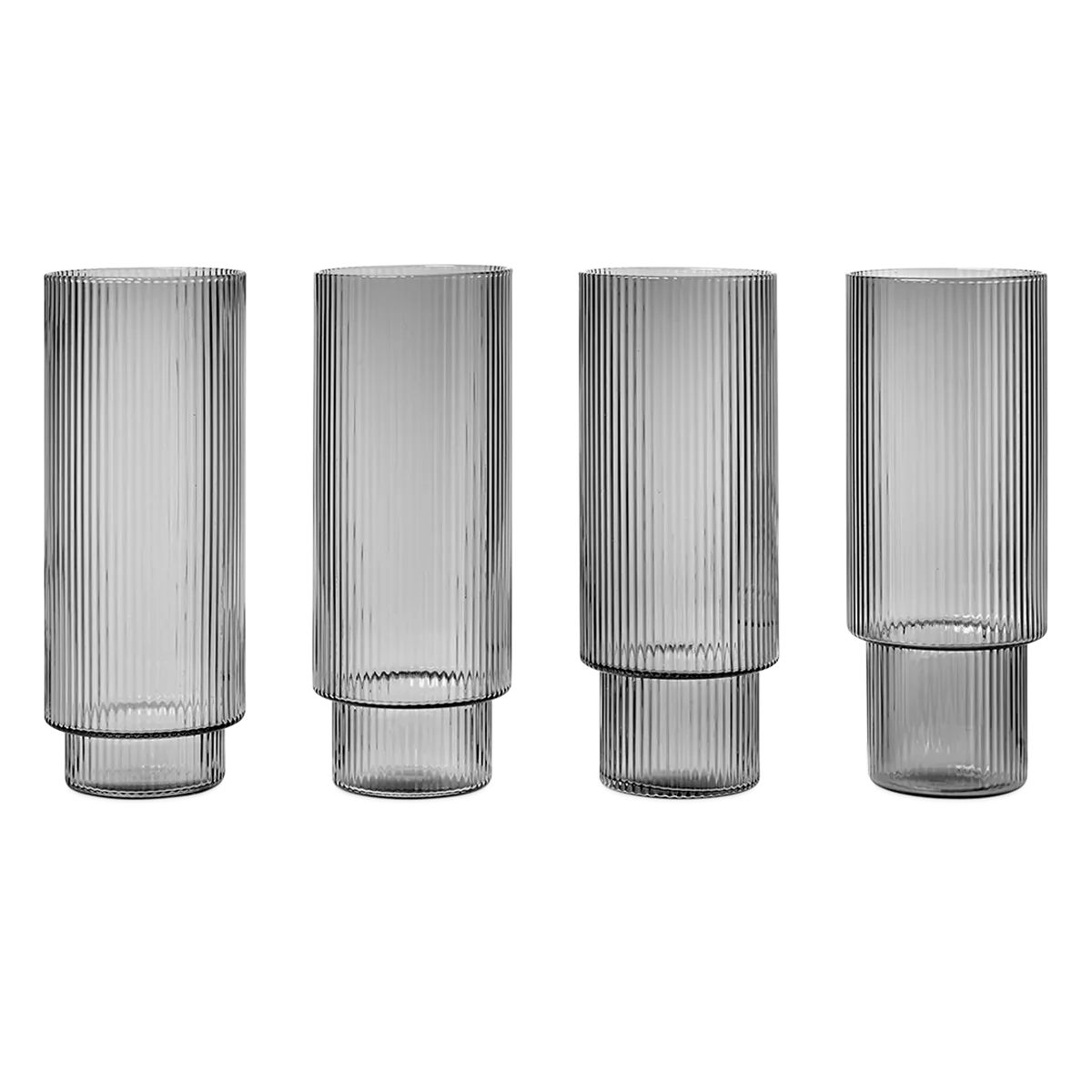 ferm LIVING | Ripple Long Drink Glasses - Set of 4 - Smoked