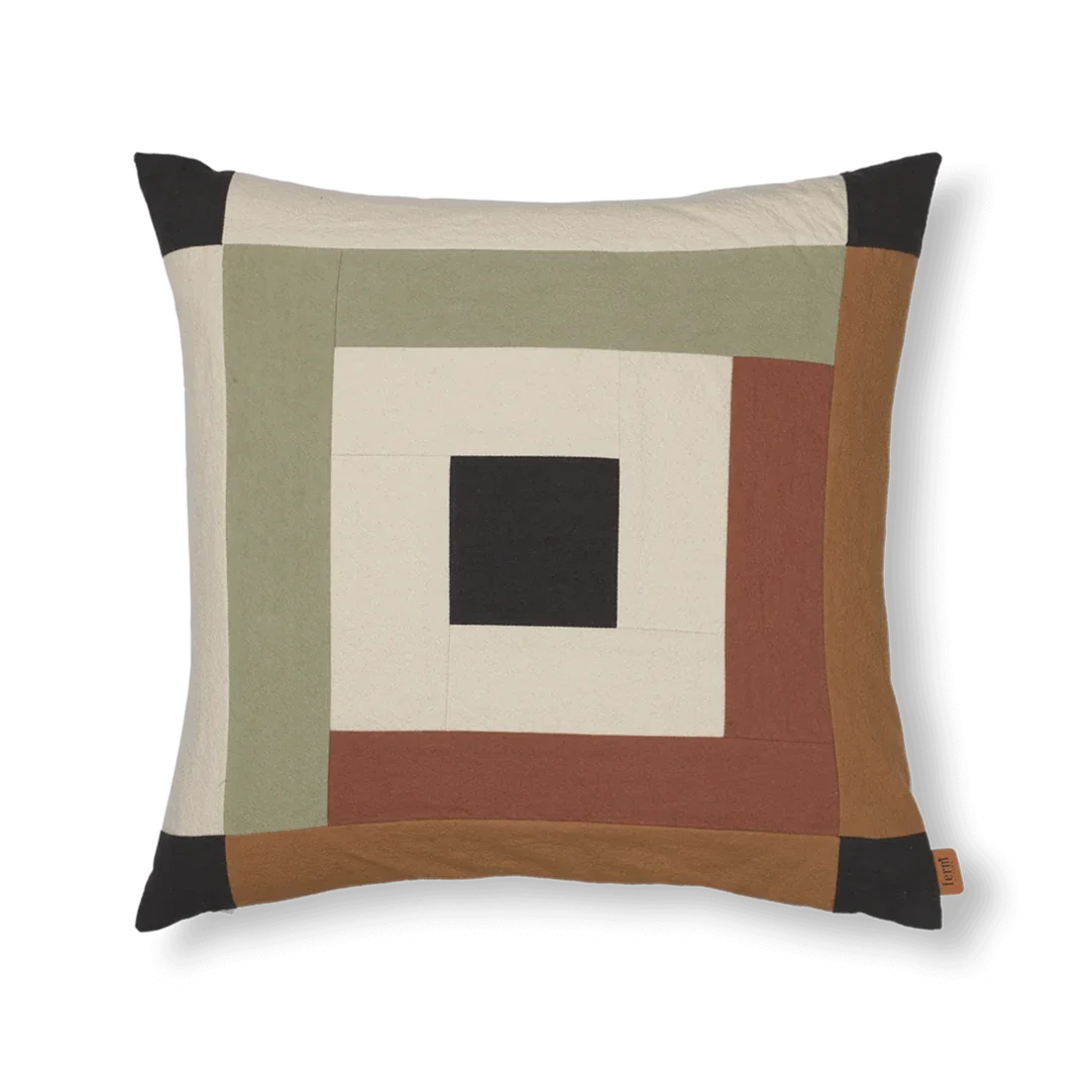 ferm LIVING | Border Patchwork Cushion - Sage & Red Brown