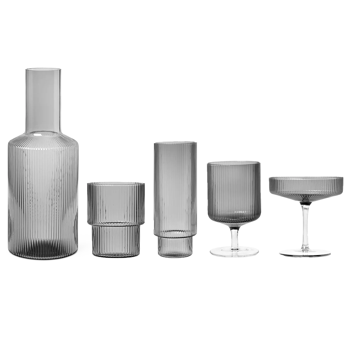 ferm LIVING | The Ripple Glass Complete Collection - Smoked Grey