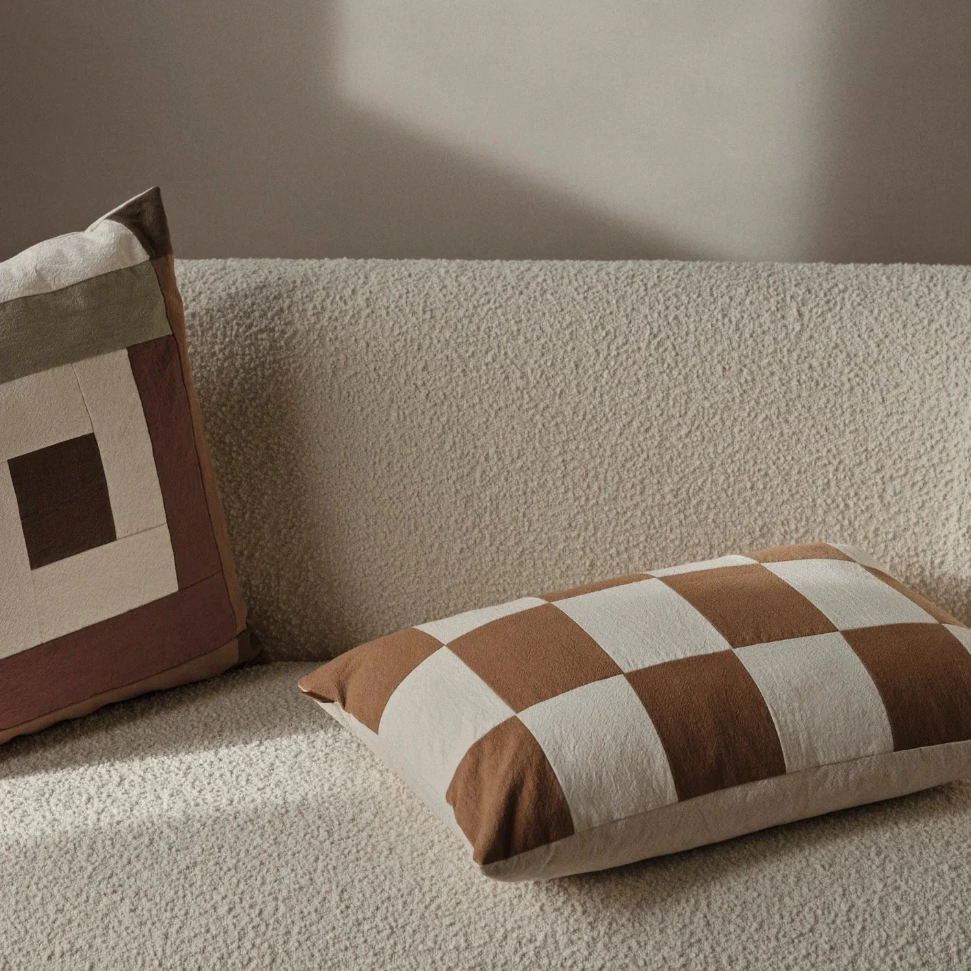 ferm LIVING | Border Patchwork Cushion - Sage & Red Brown