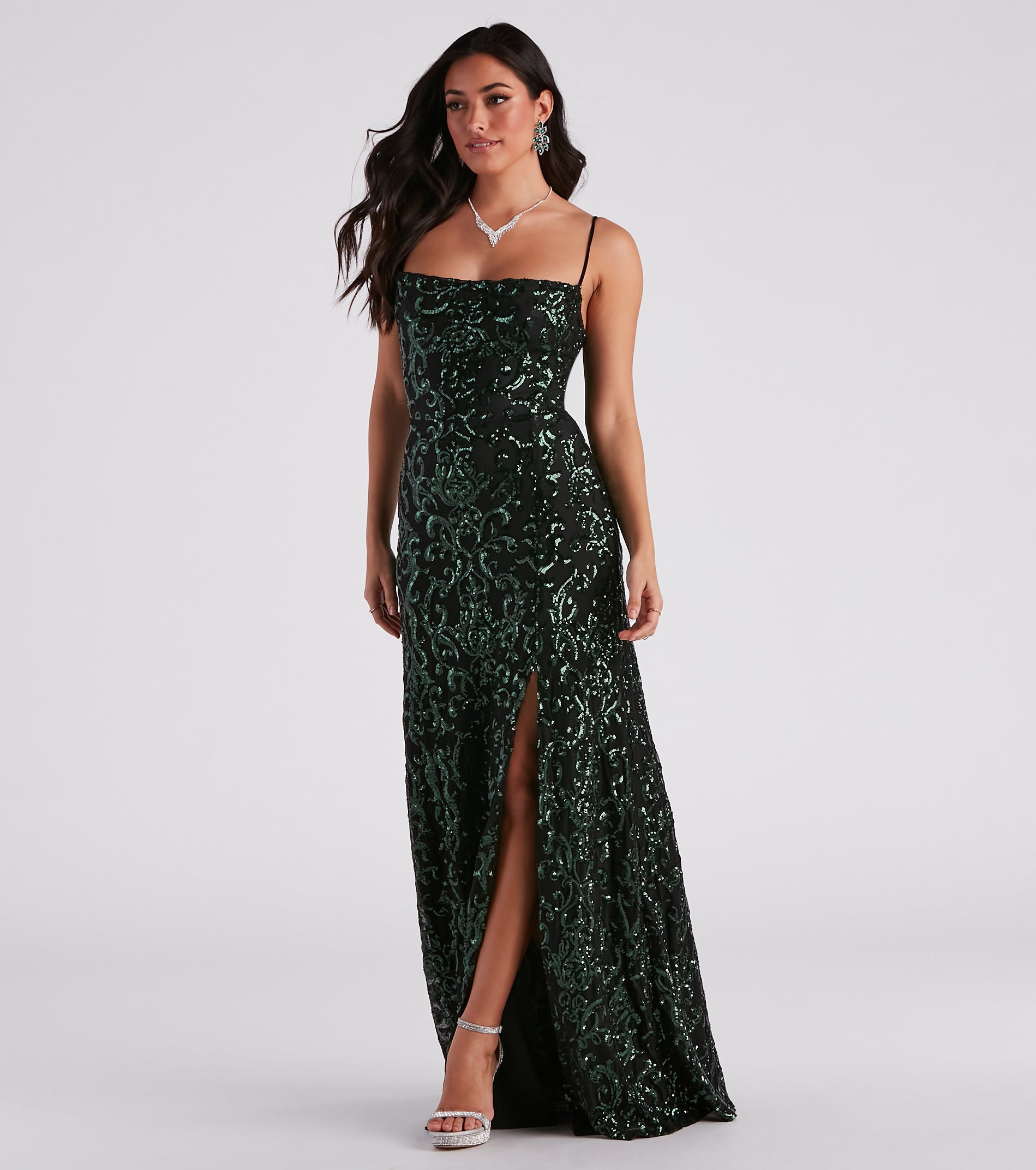 Melissa High Slit Sequin Formal Dress