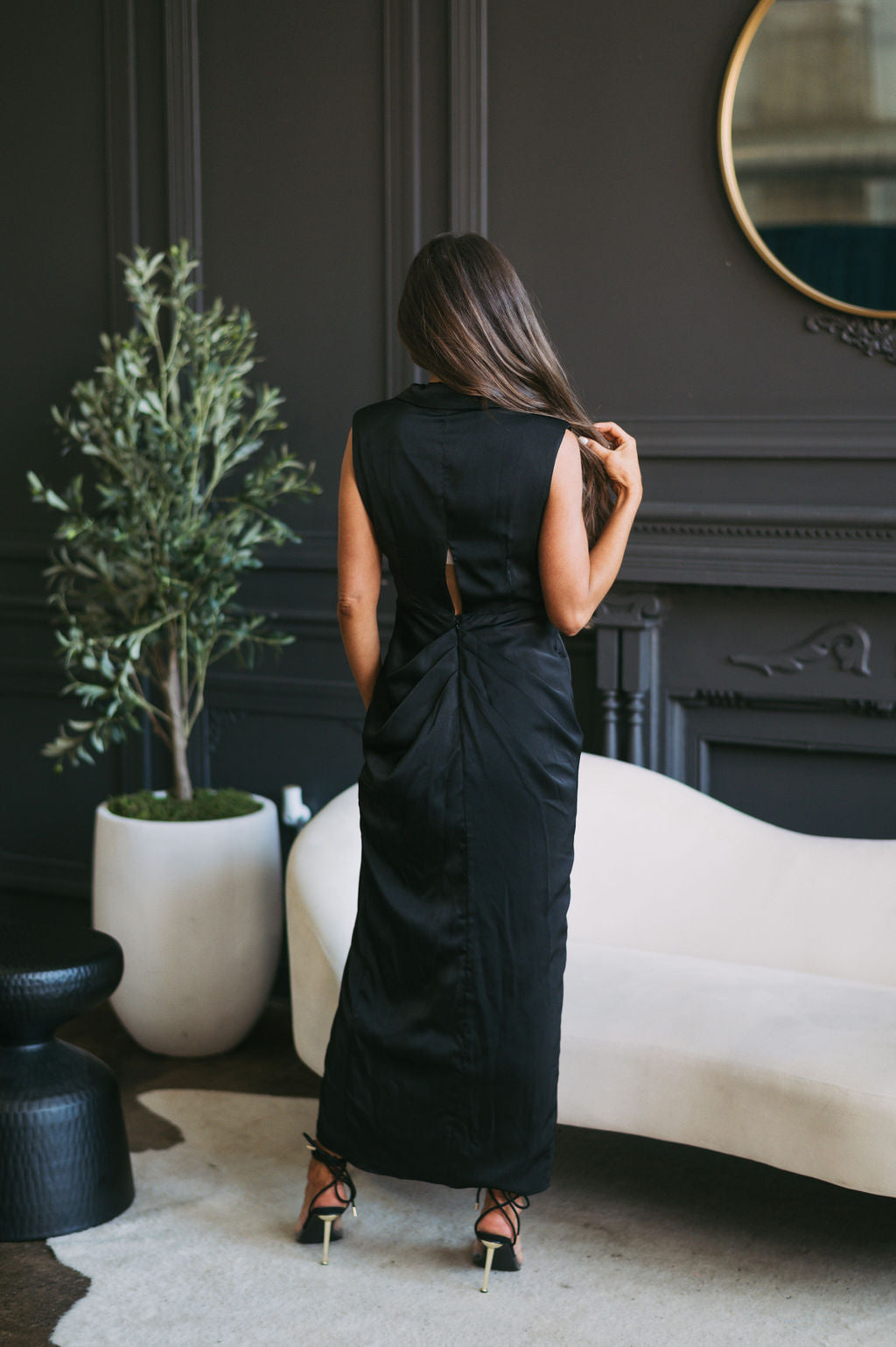 Collared Sleeveless Midi Dress-Black